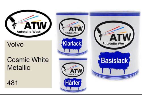 Volvo, Cosmic White Metallic, 481: 1L Lackdose + 1L Klarlack + 500ml Härter - Set, von ATW Autoteile West.
